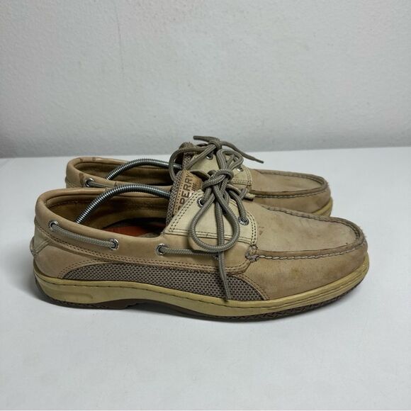 SPERRY 0799023  BOAT DECK Beige LEATHER MENS 10 W Memory Foam SHOES - Picture 1 of 14